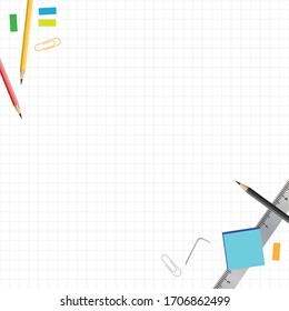 Back to school concept on white color graph style background with stationary decorate as frame.