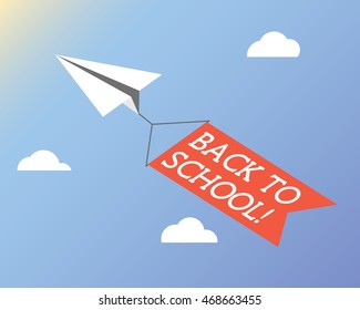 back to school concept with paper plane to the sun