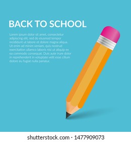 Back to school concept. Pencil, flat design vector icon