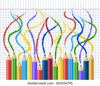 Back to School Concept Realistic Illustration Background, Vector Colorful Pencils Illustration