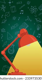 Back to School concept. Red Desk Lamp against green background. Vector freehand School stuff elements or objects.  Good for announcment poster.