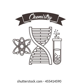 Back to school concept represented by chemistry dna atom tube icon. Black and White illustration. 