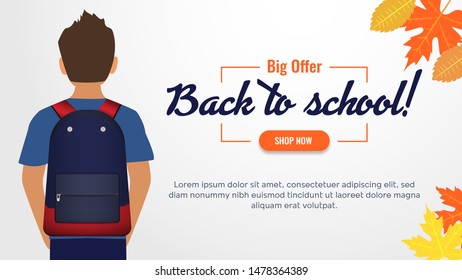 Back to school concept. Schoolboy going to school with backpack. Flat style. Vector illustration