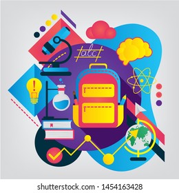 Back to school concept. Set of School supplies. Linear style web banner
