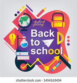 Back to school concept. Set of School supplies. Linear style web banner