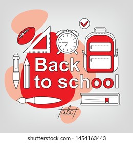 Back to school concept. Set of School supplies. Linear style web banner