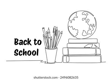 Back to school concept. Single line draw design vector graphic illustration.