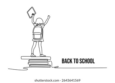 Back to school concept. Single line draw design. Vector graphic illustration