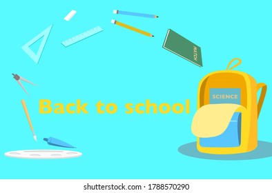 Back to school concept. Student bag with stationary.