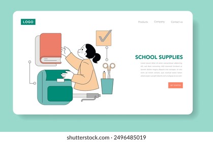 Back to school concept. Student organizes backpack with books and stationery for the new academic year. Modern education preparation. Vector illustration.