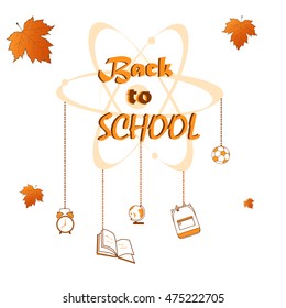 Back to school concept with school supplies, falling autumn leaves on white background. design template for banner, poster.  vector illustration.