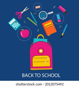 Back to school concept with school supplies set, vector illustration.