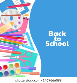 Back to school concept. Supplies for teaching and children's creativity.
