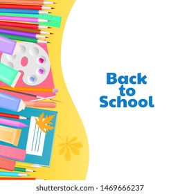 Back to school concept. Supplies for teaching and children's creativity.
