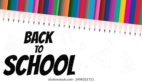 Back to school concept template design with color pencils, white background design with, school items and stationery elements. time to go back to school, school supplies and equipment