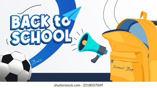 Diseño de Plantilla de concepto de regreso a la escuela. Con un estilo de diseño lineal. diseño de fondo blanco con bolso escolar, avión de papel y Elementos de papelería. tiempo para volver a la escuela. educación