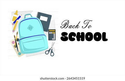 Back to school concept template design. With a linear design style. white background design with school bag, book and stationery elements. time to go back to school. education