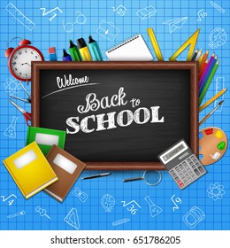 Back to school concept with text on chalkboard
