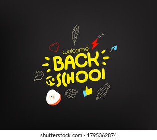 Back to school concept. Vector illustration with doodle, school supplies and doodle elements