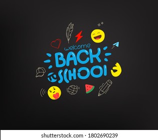 Back to school concept. Vector illustration with doodle, school supplies and doodle elements