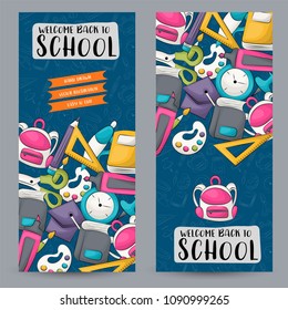 Back to school concept. Vertical banner template set.  Modern hand drawn doodle design. Vector illustrator.