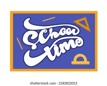 Back To School Concept. White Calligraphic Inscription On The Blue Chalkboard Background