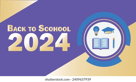 Back to school concept for the year 2024 web banner design with geometric shapes , icons and vibrant colors. back to school minimal simple clean background.