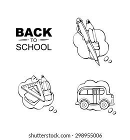 Back to School. Conceptual icons set with school ellements isolate on white background 