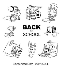 Back to School. Conceptual icons set with school ellements isolate on white background 