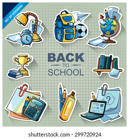 Back to School. Conceptual icons set with school elements isolate on yellow background 