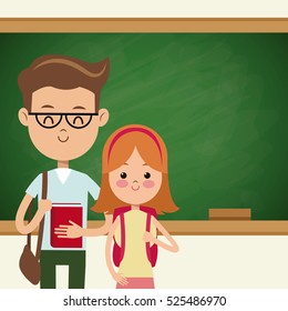 back to school couple students with blackboard