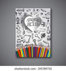 Back to school cover or brochure vector, design handwritten sketch items