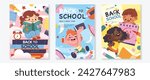 Back to school cover vector set. Background design with children and education accessories element. Kids hand drawn flat design for poster , wallpaper, website and cover template.