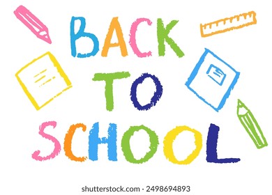 Back to school, crayon grunge banner. Vector illustration