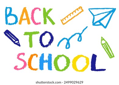 Back to school, crayon grunge banner. Vector illustration