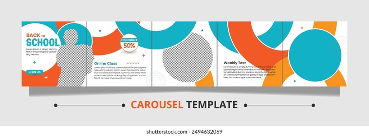 Back to School Creative Colorful Carousel Template Social Media Post creative design