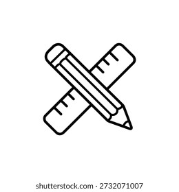 Back to school crossed ruler and pencil icon black and white vector education line art