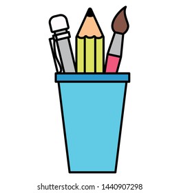 back to school cup with pencils paintbrush vector illustration