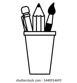back to school cup with pencils paintbrush vector illustration