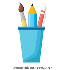back to school cup with pencils paintbrush vector illustration