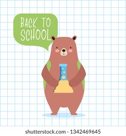 Back to school cute animals bear and chemistry flask cartoons vector image digital design