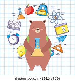 Back to school cute animals bear with utensils cartoons vector image digital design