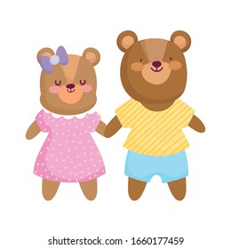 back to school, cute bears kids with clothes cartoon vector illustration