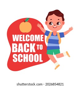 Back to school. Cute School Children. Creative design concept with school bag and education elements, books, pen, pencil, ruler, art and craft. Vector illustration in cartoon style.