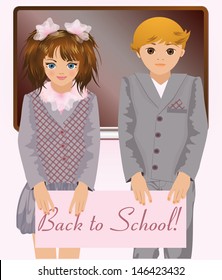 Back to school, cute school children, vector illustration