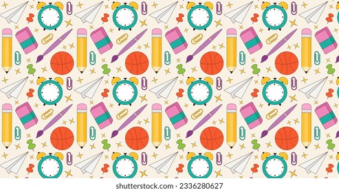 Back to school. Cute doodle pattern of school subjects. Vector illustration