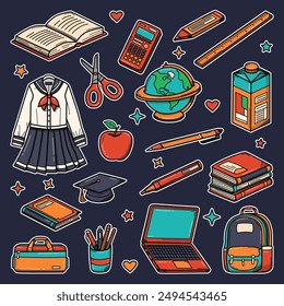 Back To School Cute Doodle Vector Sticker Collection