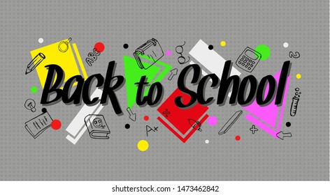 back to school with cute font and objects.