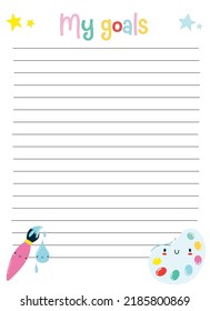 Back to school cute kawaii weekly or daily planner, note paper, to do list, stickers templates decorated by cute kids illustrations and inspirational quote. School scheduler and organizer.