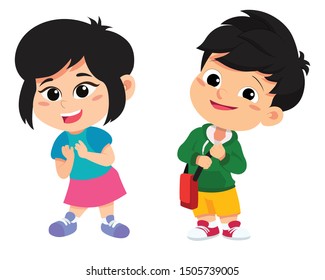 Back to school. Cute kids standing with different pose.vector and illustration.